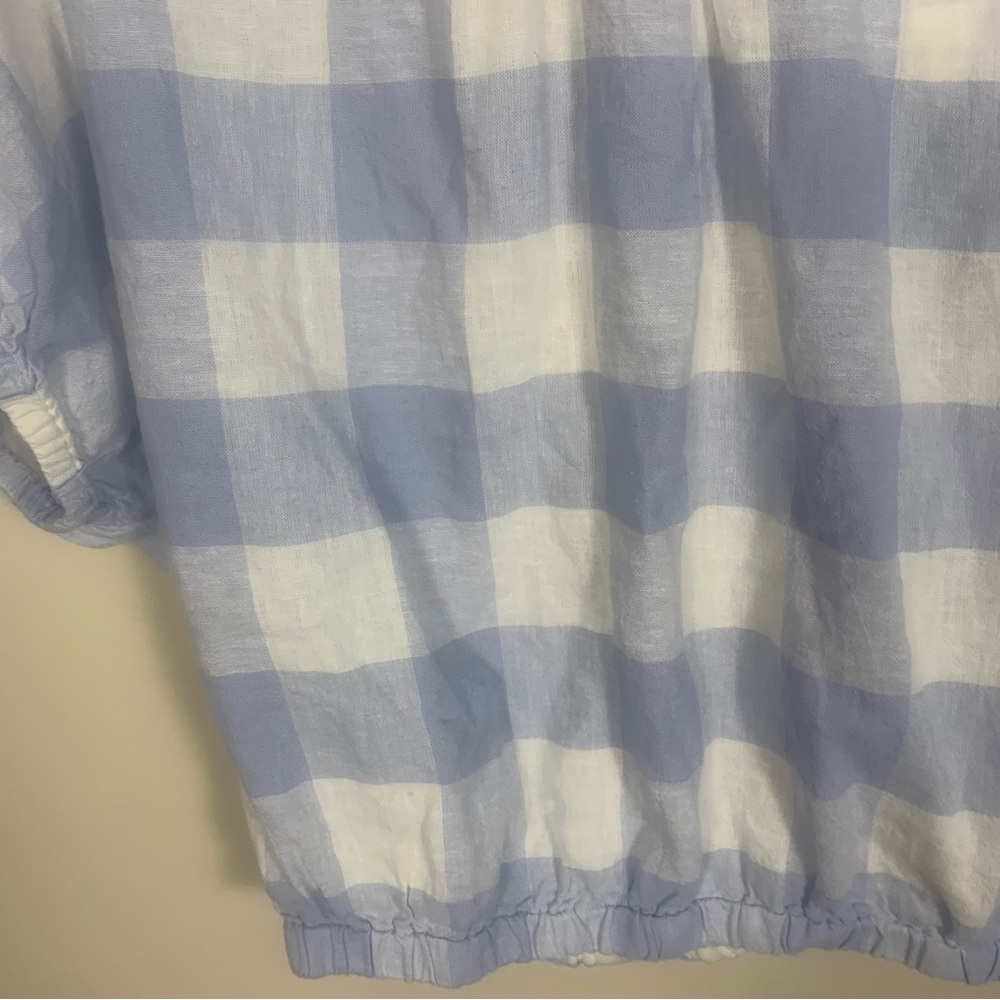 Madewell Linen Blend Split Back Tie Gingham Check Blouse - Picture 12 of 14